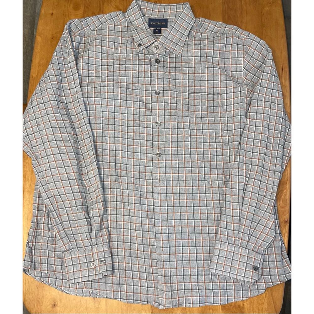 Scott Barber Mens XL Long Sleeve Button Down Plaid Checkered Cotton Shirt‎
